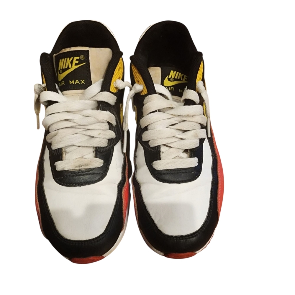 Nike Air Max Sneakers - Black, White, Red, Yellow Accents Sz 5Y